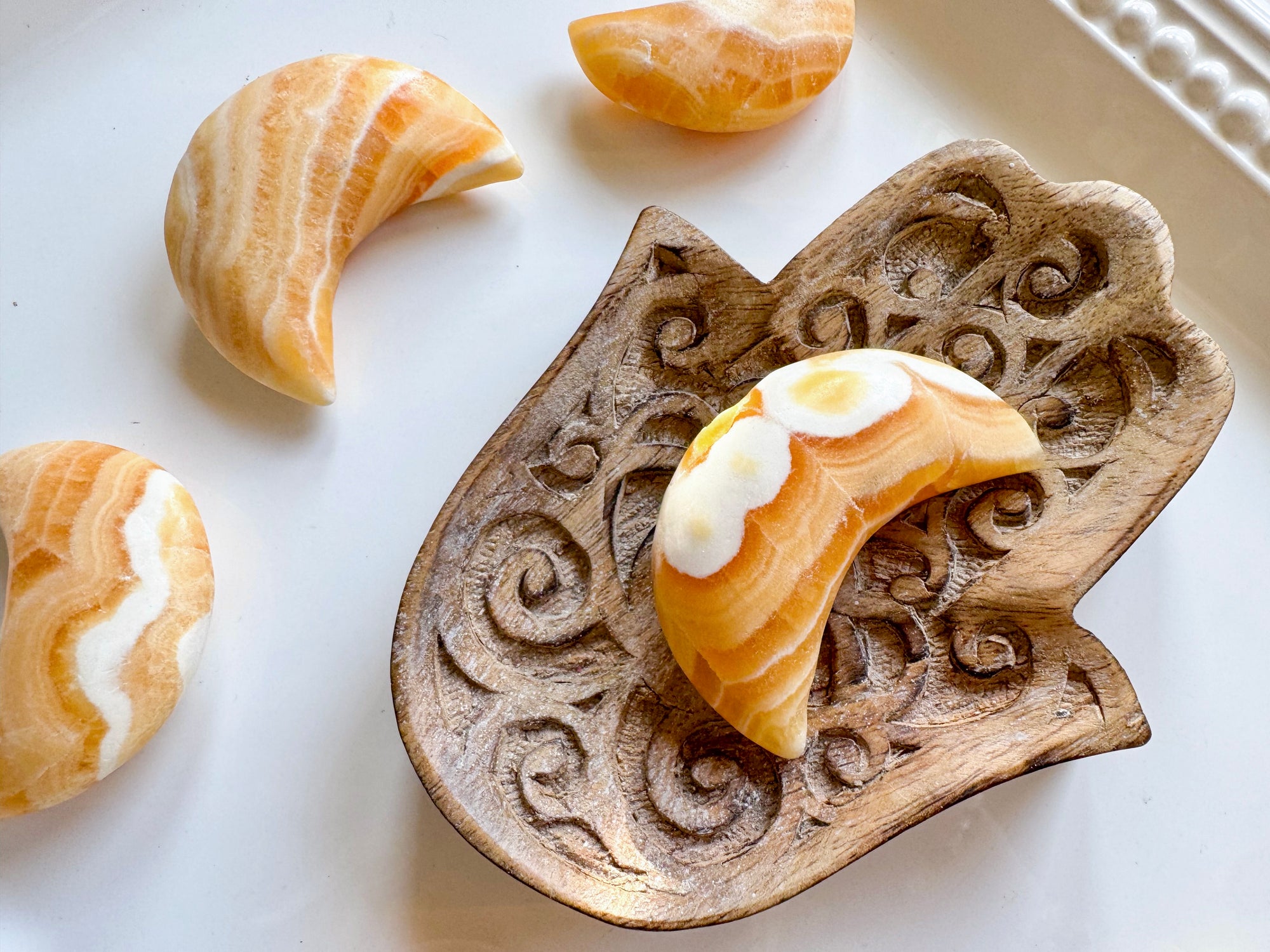 Orange Calcite Moon Carving