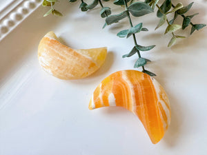 Orange Calcite Moon Carving