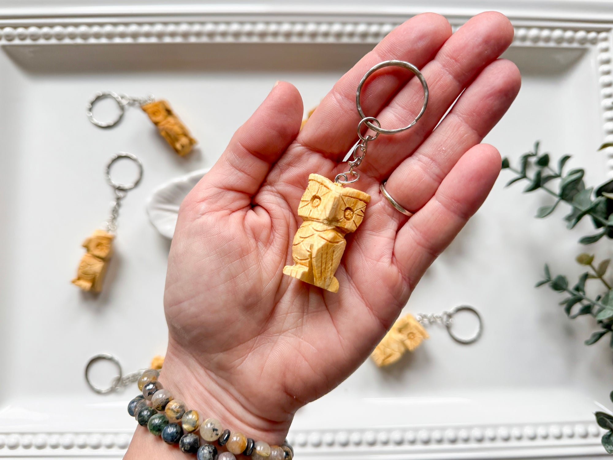 Palo Santo Owl Keychain || Peru