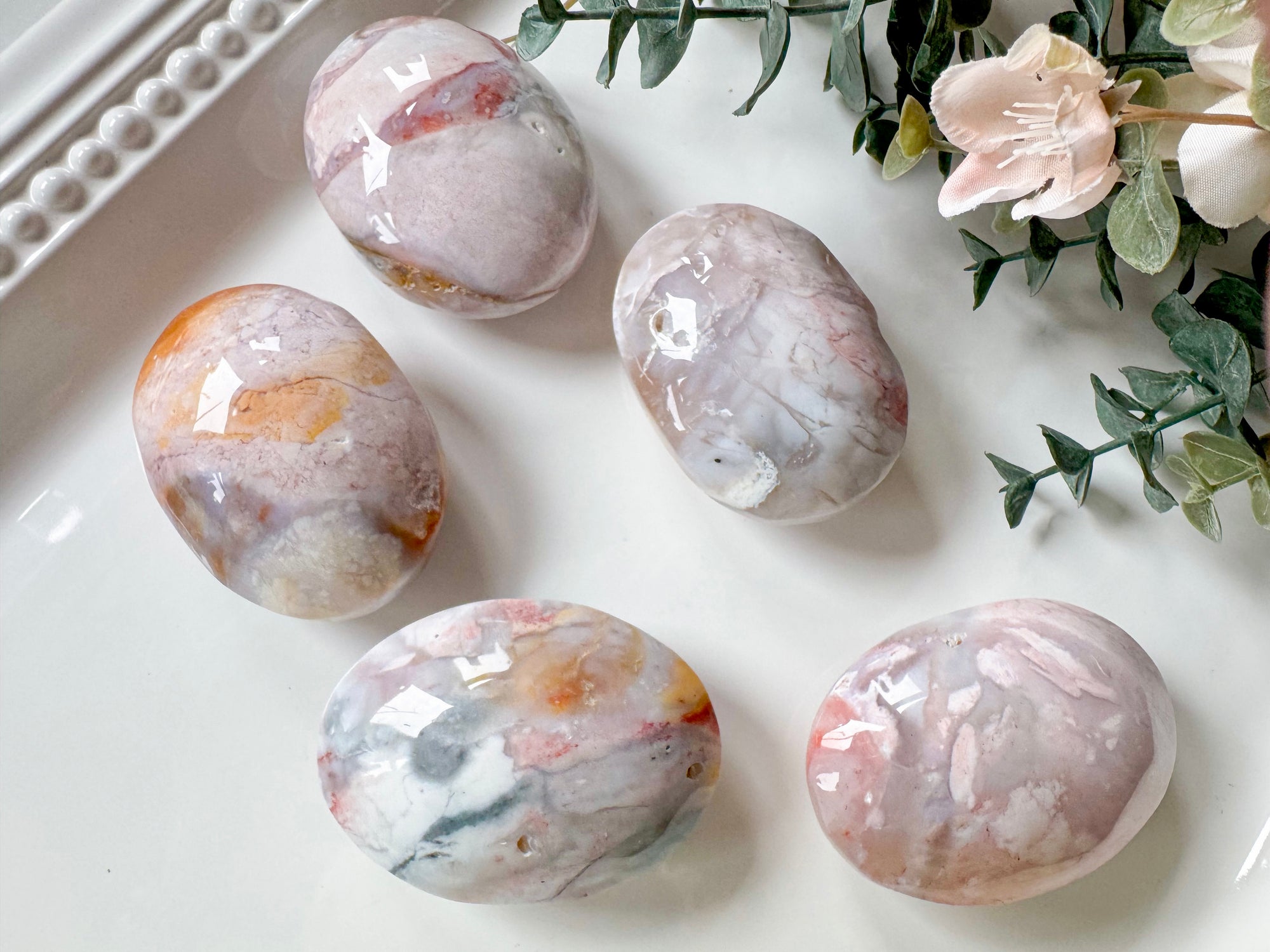 Pink Floating Flower Agate Palm Stone