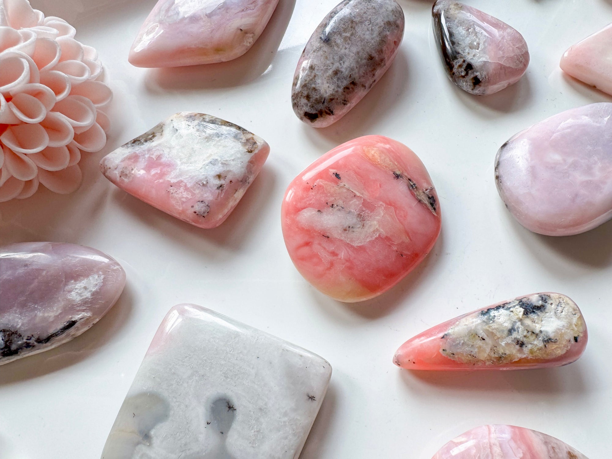 Pink Opal Palm Stone Mixed Shapes || Peru