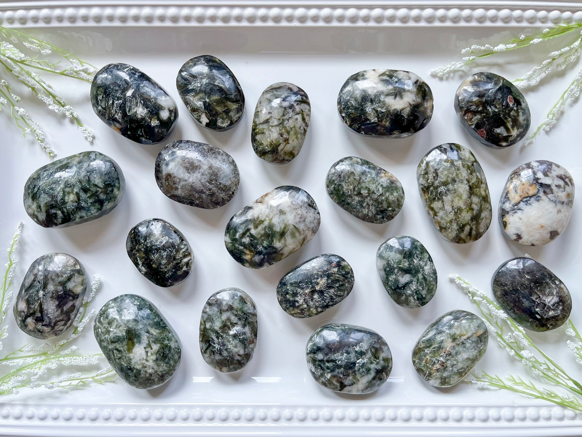 Polished Epidote in Quartz Palm Stone || Zambia