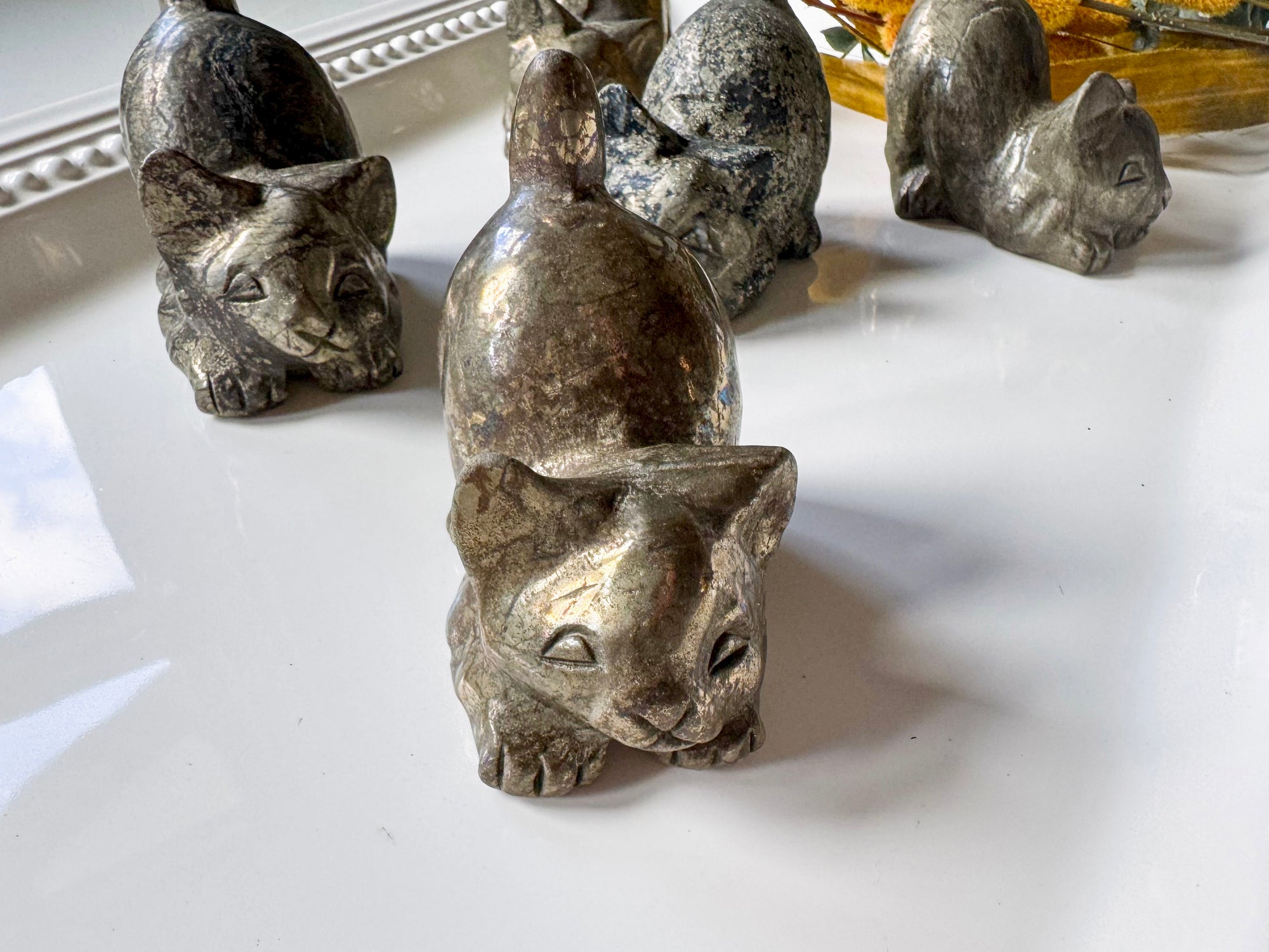 Pyrite Playful Cat Carving