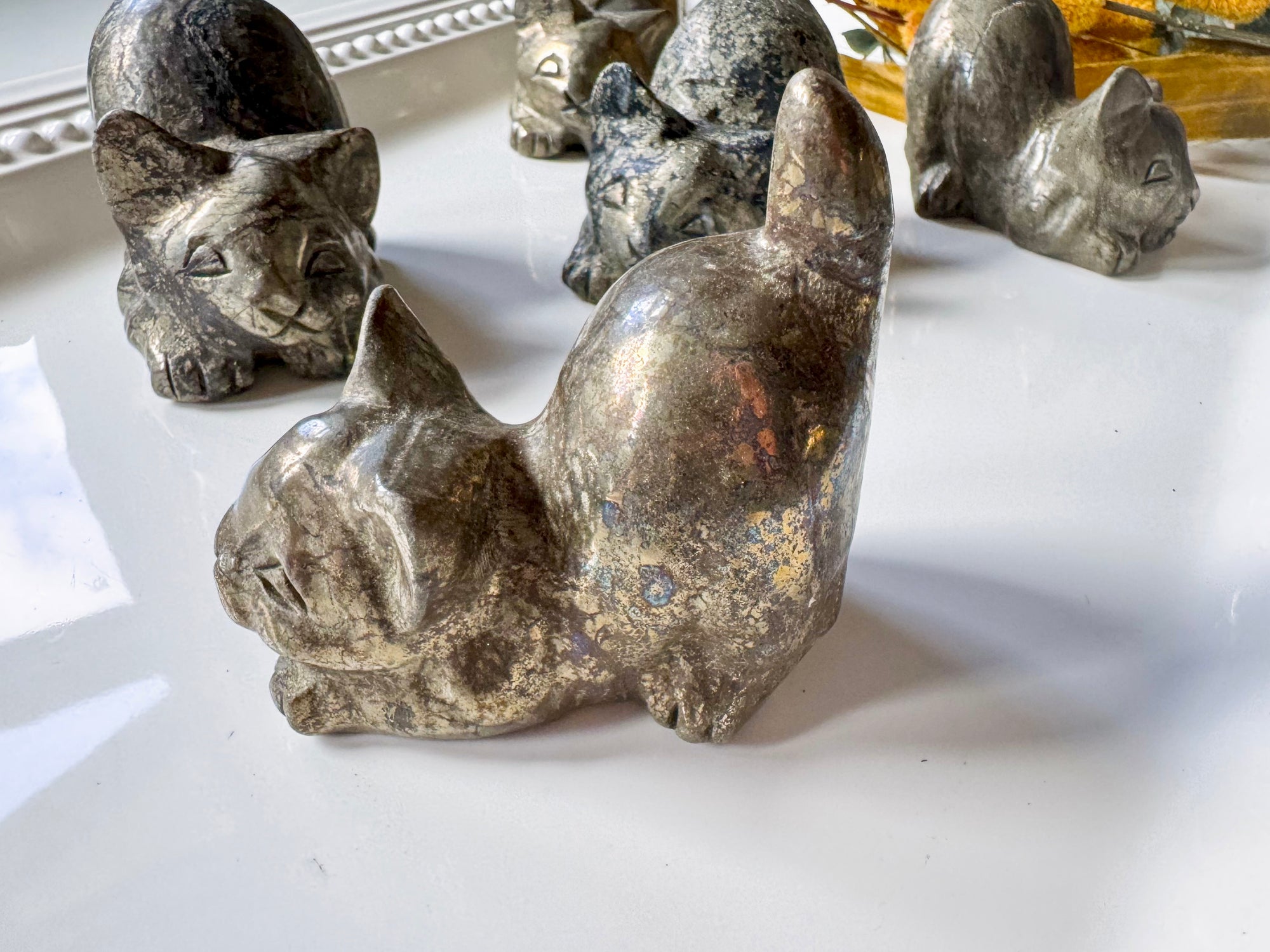 Pyrite Playful Cat Carving