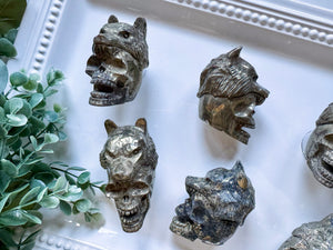 Pyrite Skull with Wolf Head