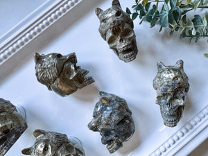 Pyrite Skull with Wolf Head