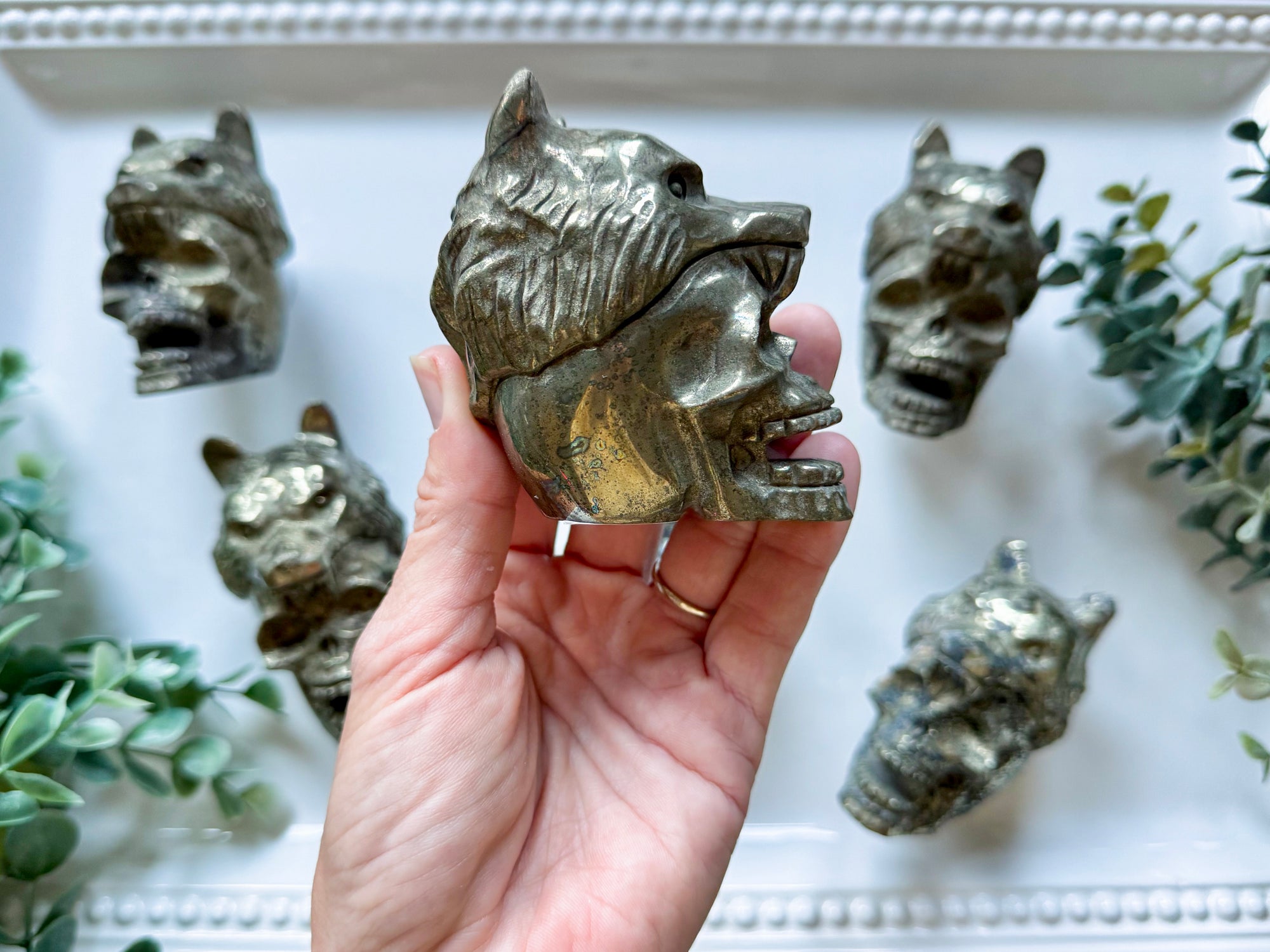 Pyrite Skull with Wolf Head