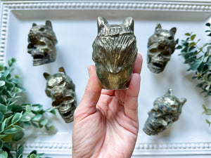 Pyrite Skull with Wolf Head