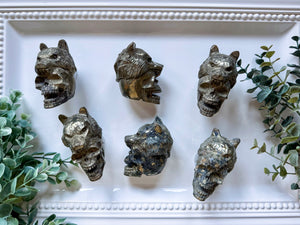 Pyrite Skull with Wolf Head