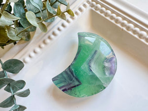 Rainbow Fluorite Puffy Crescent Moon Carving