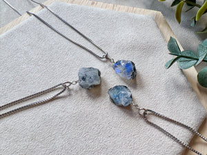 Rainbow Moonstone Raw Sterling Necklace || India