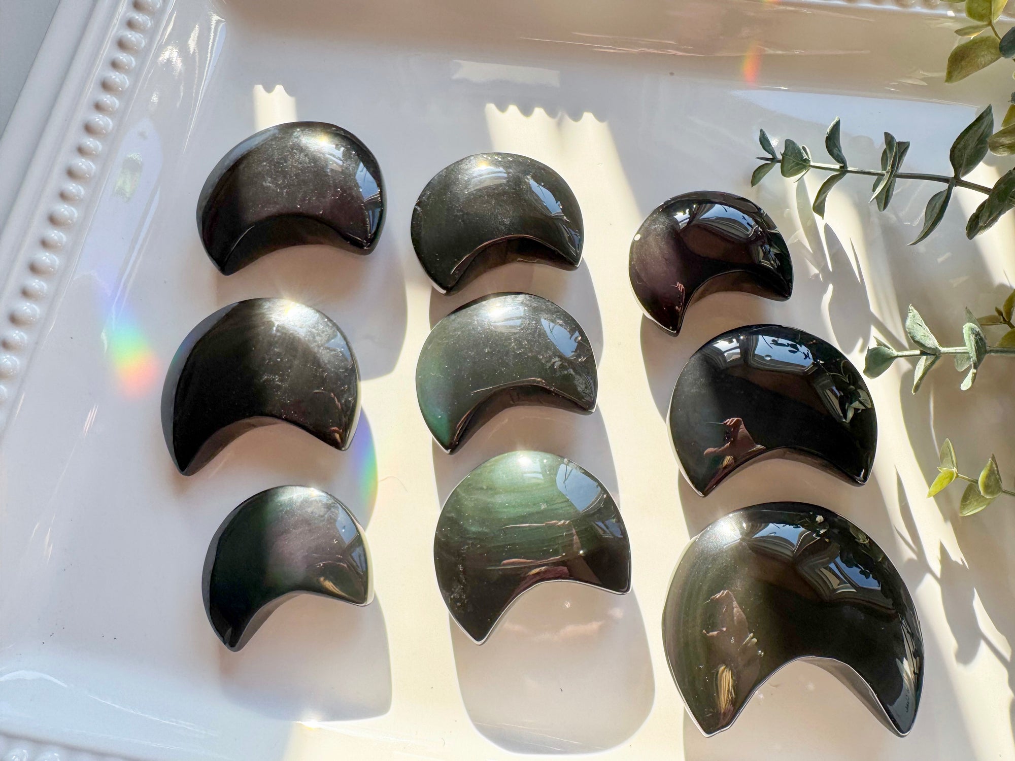 Rainbow Obsidian Crescent Moon Carving