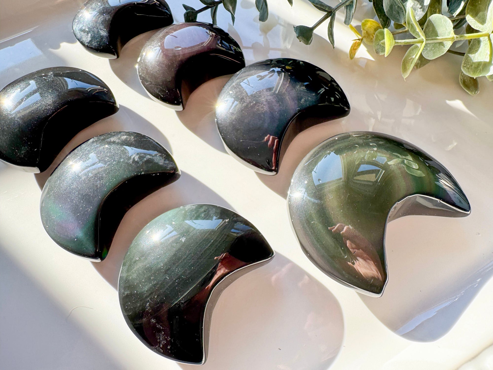 Rainbow Obsidian Crescent Moon Carving