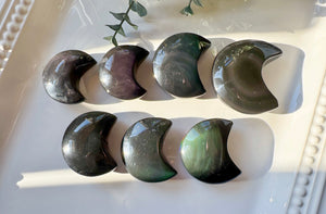 Rainbow Obsidian Crescent Moon Carving