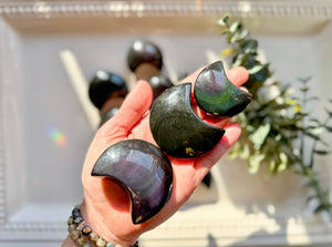 Rainbow Obsidian Crescent Moon Carving