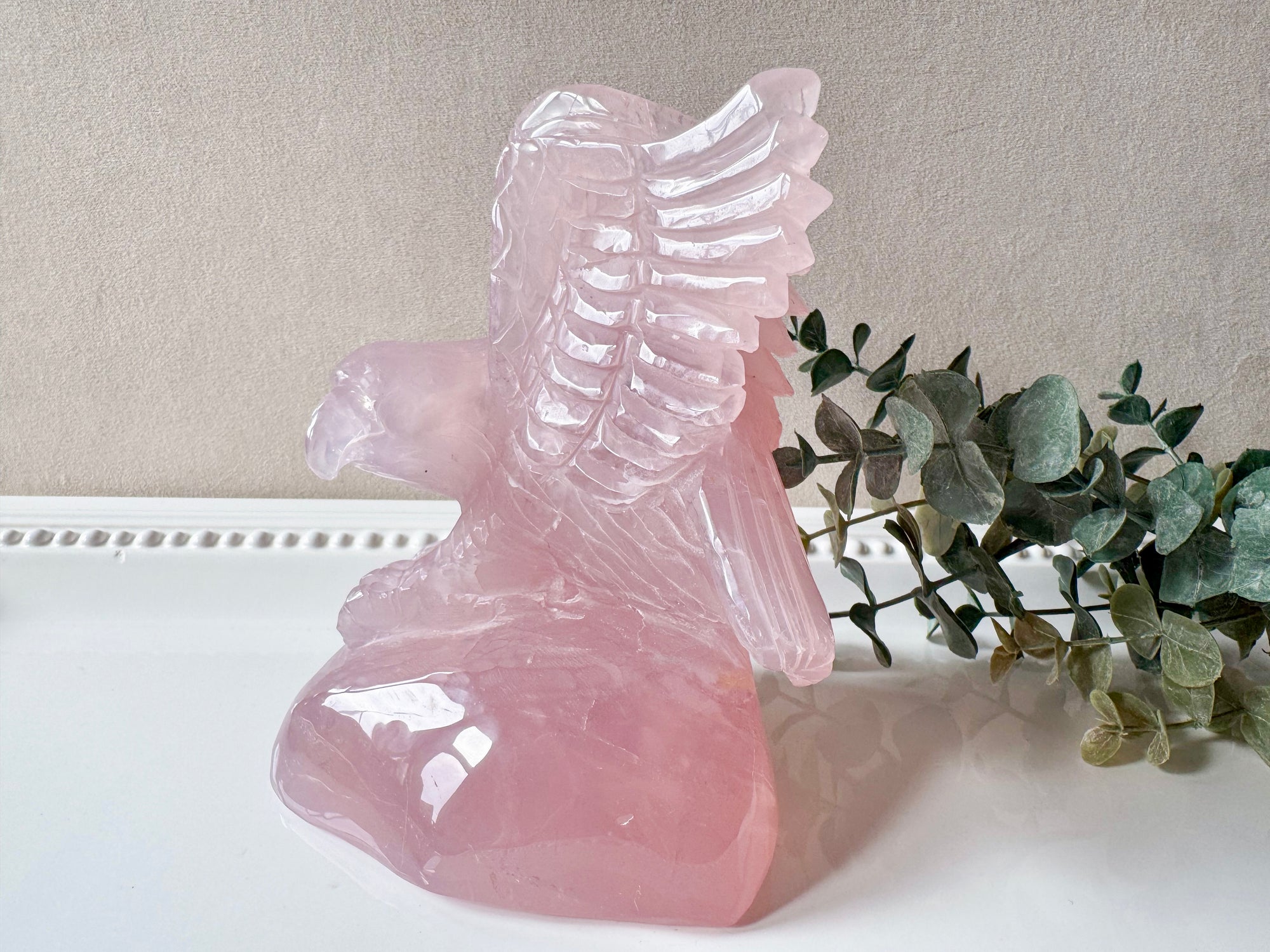 Rose Quartz Eagle Carving