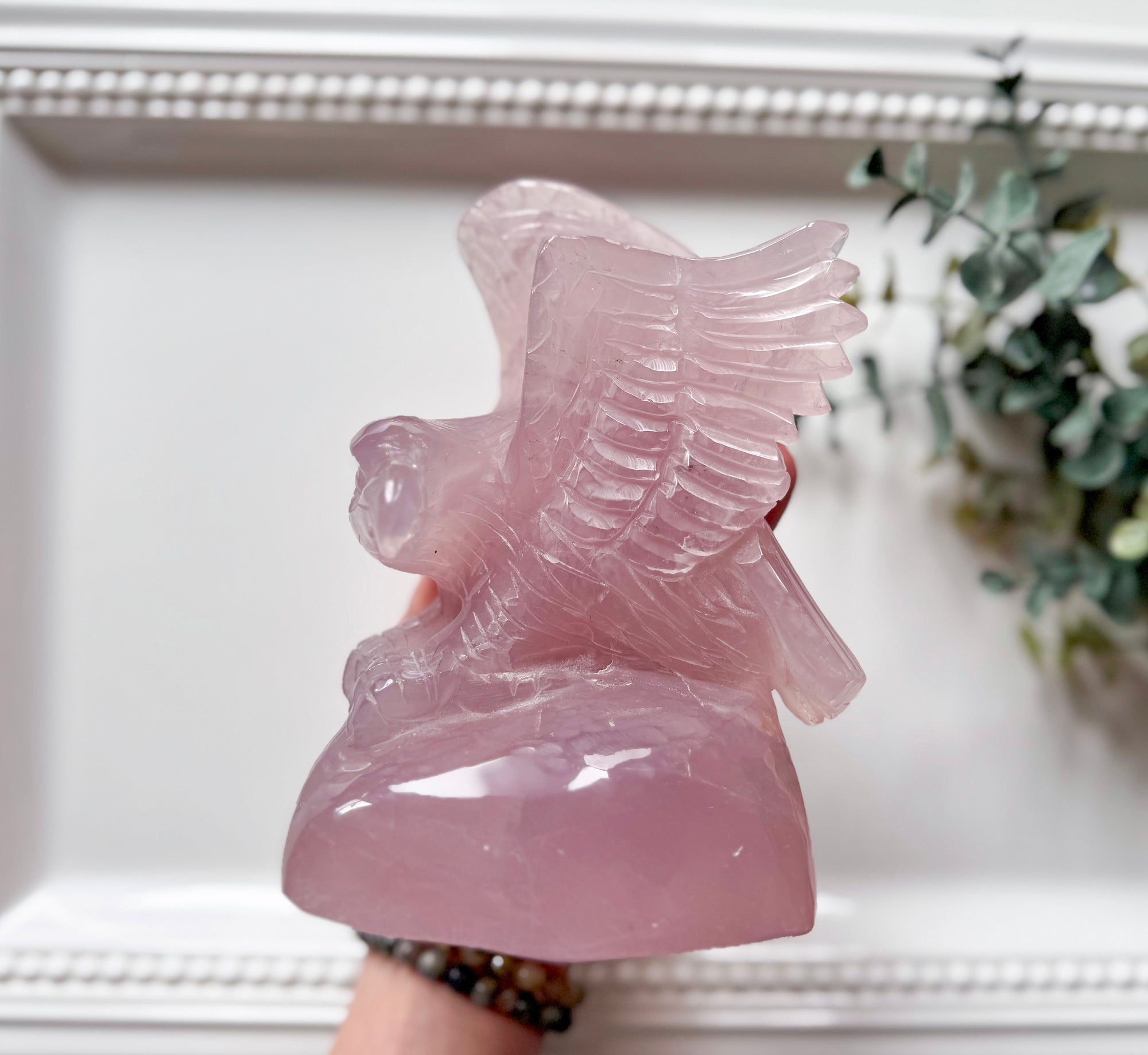 Rose Quartz Eagle Carving