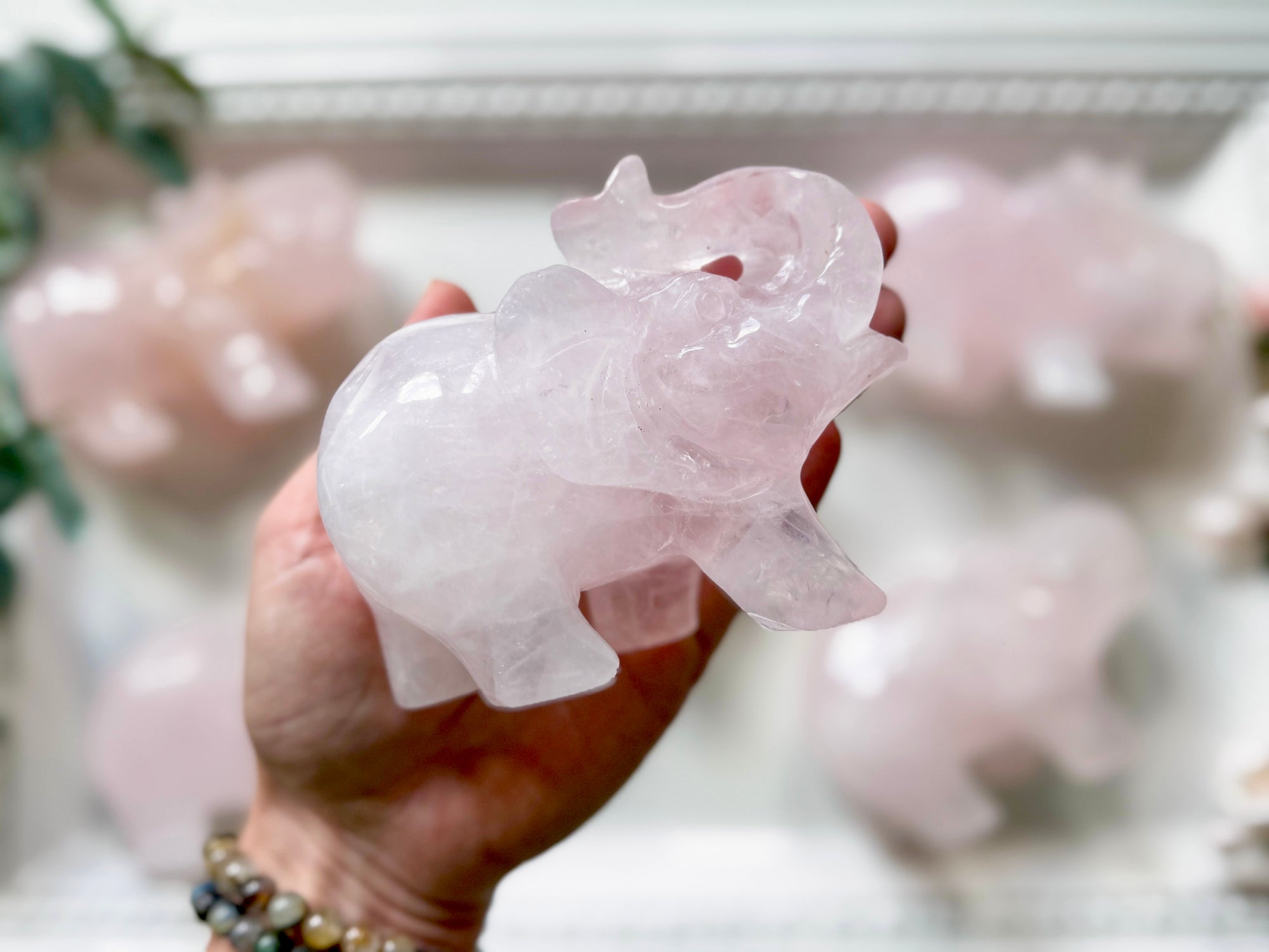 Rose Quartz Elephant Carving