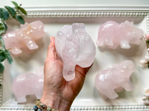 Rose Quartz Elephant Carving