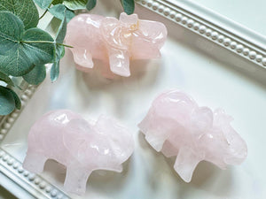 Rose Quartz Elephant Carving