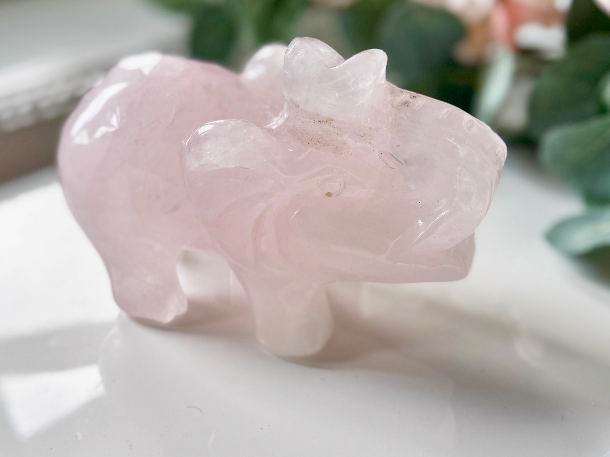 Rose Quartz Elephant Carving