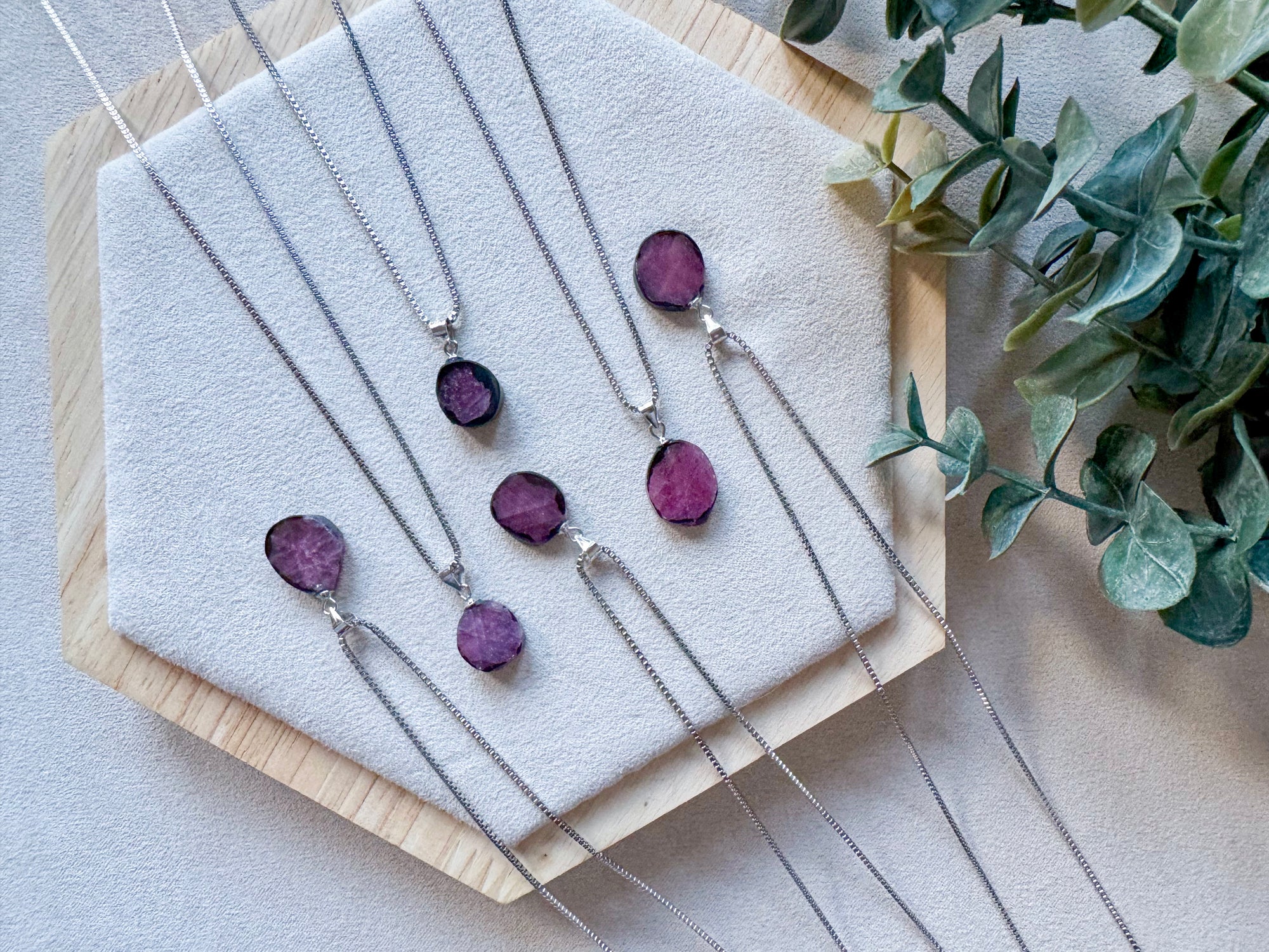 Ruby Corundum Slice Sterling Necklace