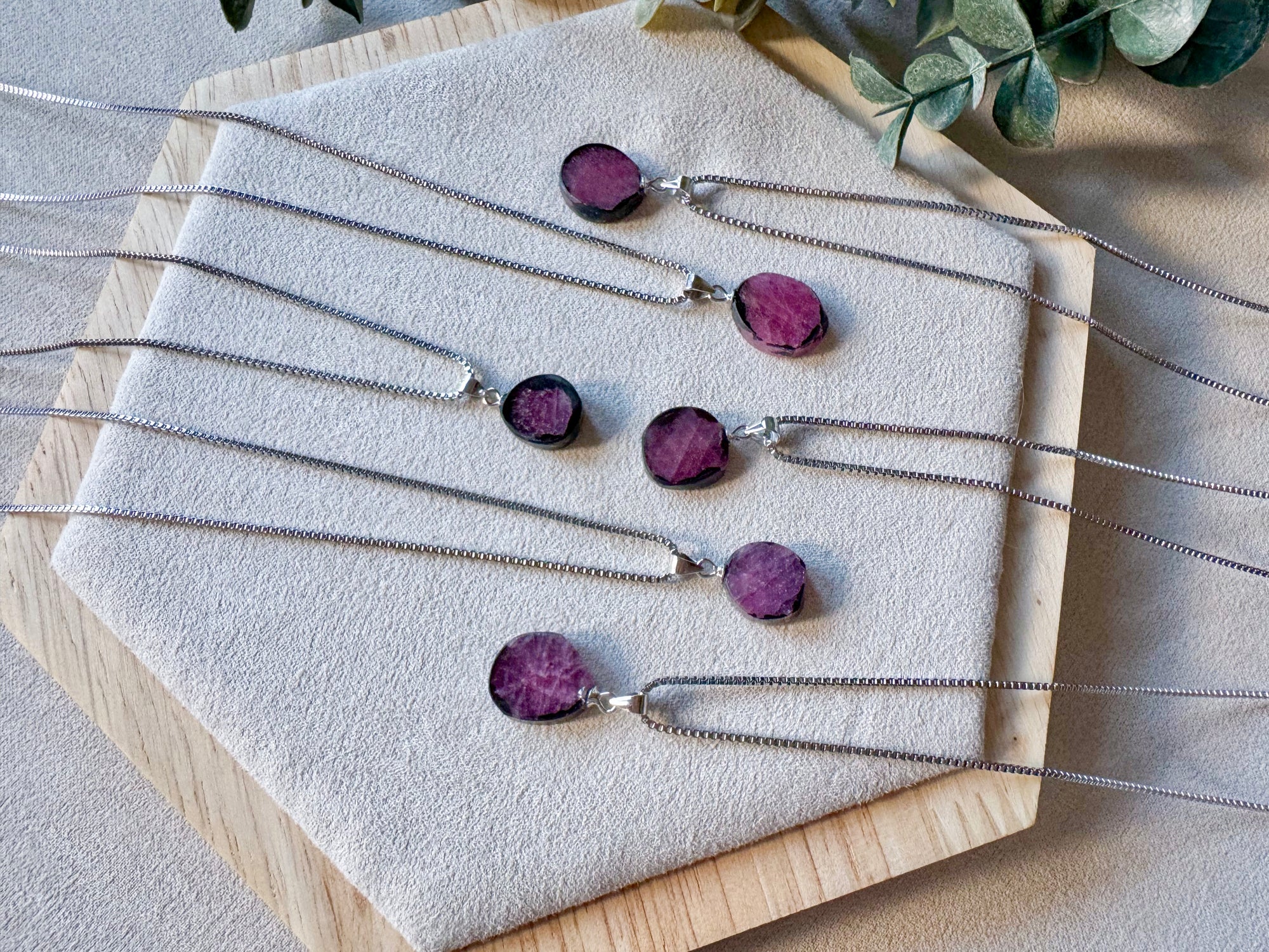 Ruby Corundum Slice Sterling Necklace