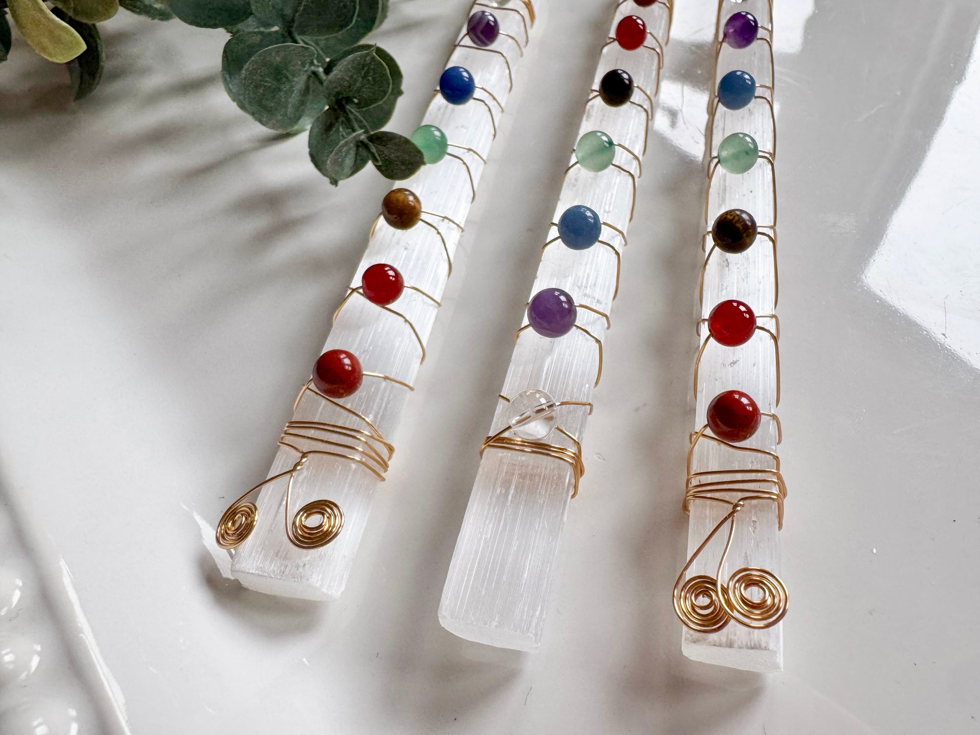 Selenite Gold Wrapped Chakra Wand