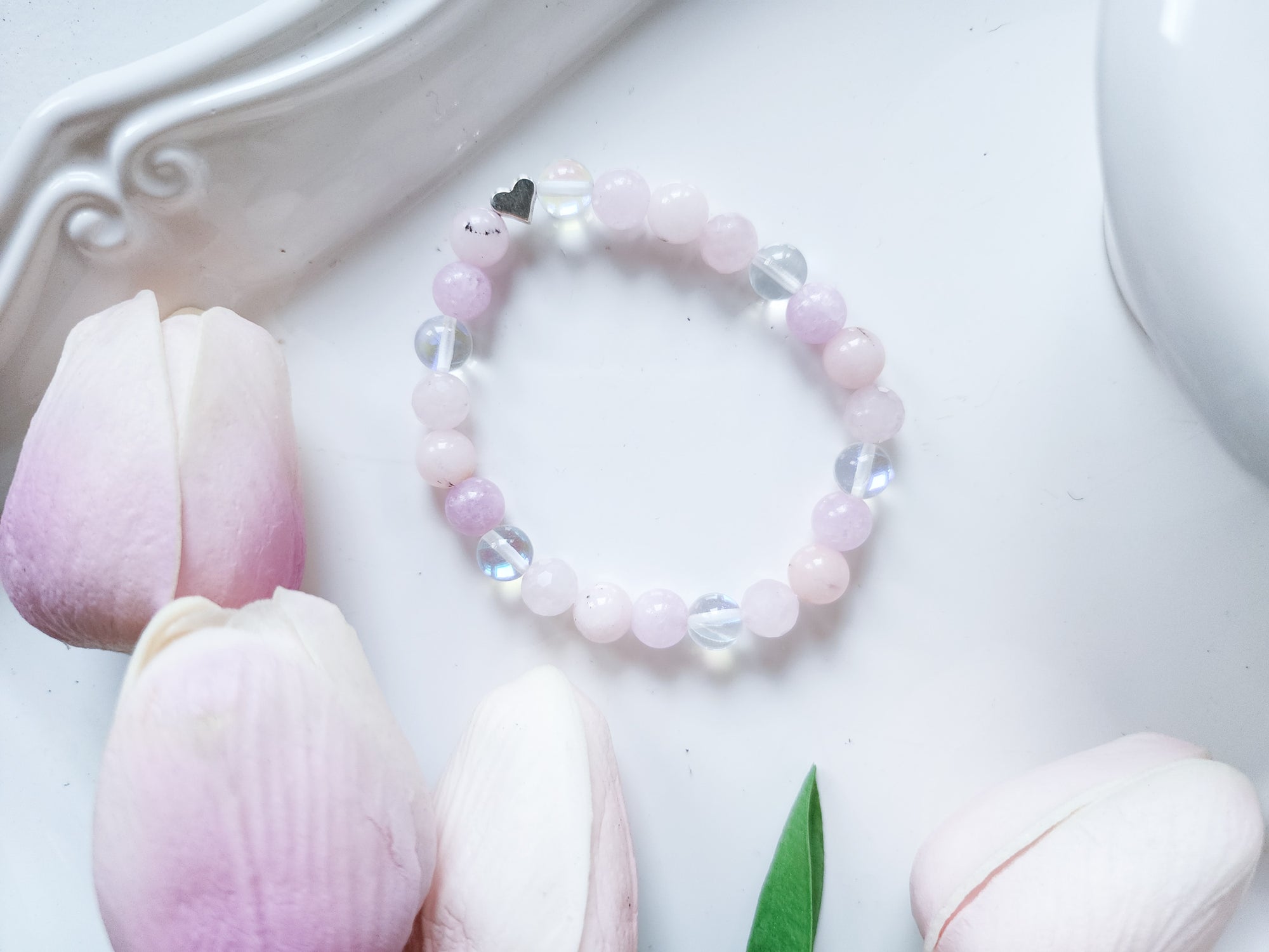 Pink Opal, Aura Quartz, Kunzite & Rose Quartz Beaded Bracelet || Reiki Infused