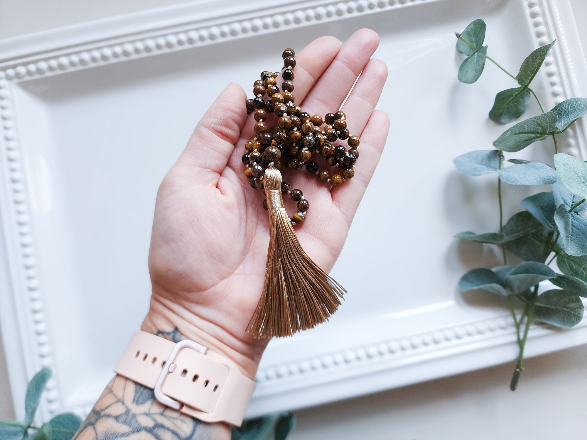 Tiger Eye Crystal Bead Knotted Mala