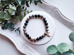 Onyx & Gray Moonstone Beaded Bracelet || Reiki Infused