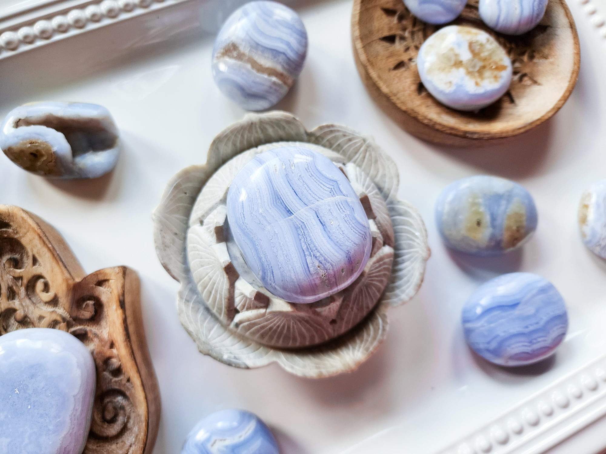 Blue Lace Agate Palm Stone