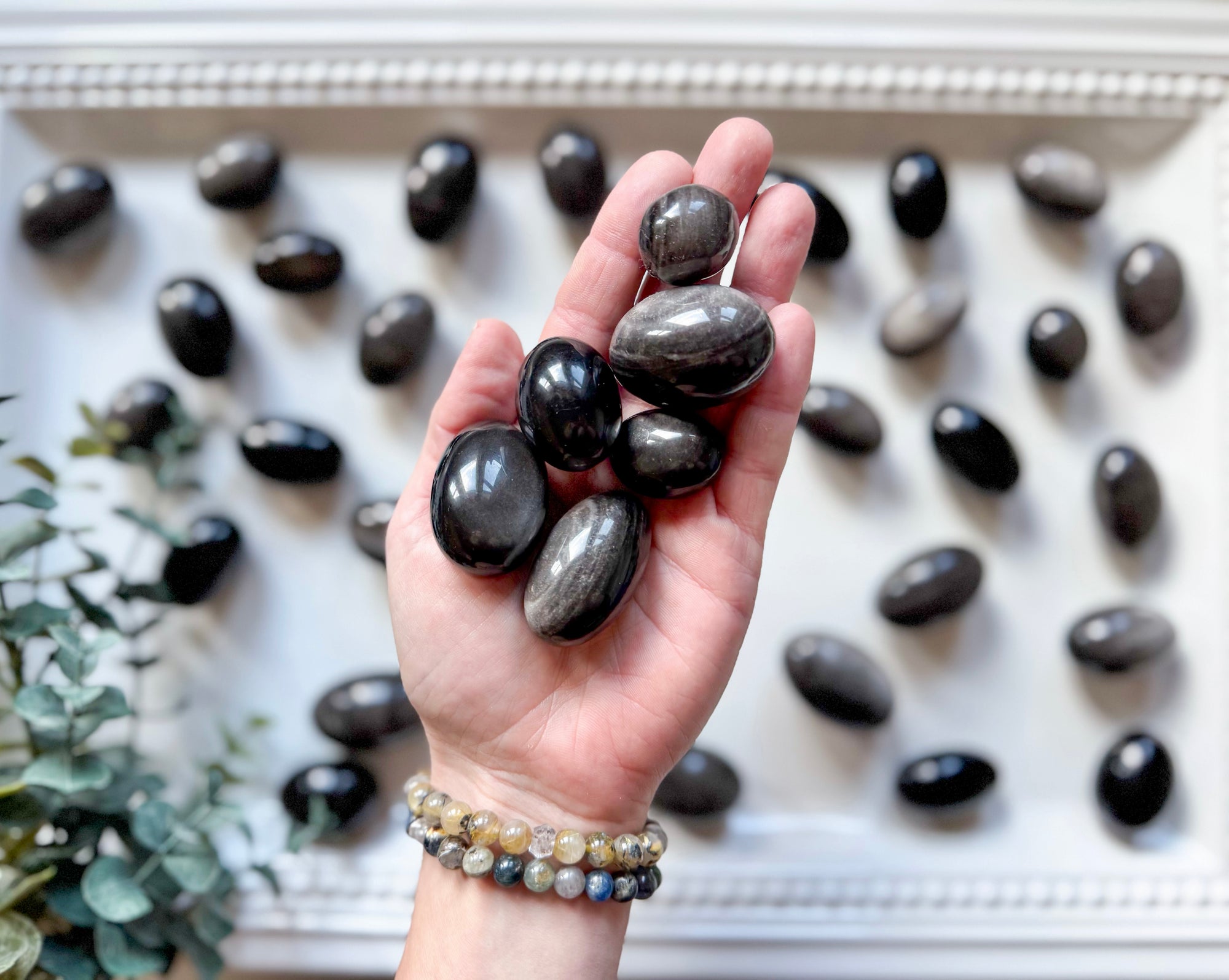 Silver Sheen Obsidian Round Tumbled Stone