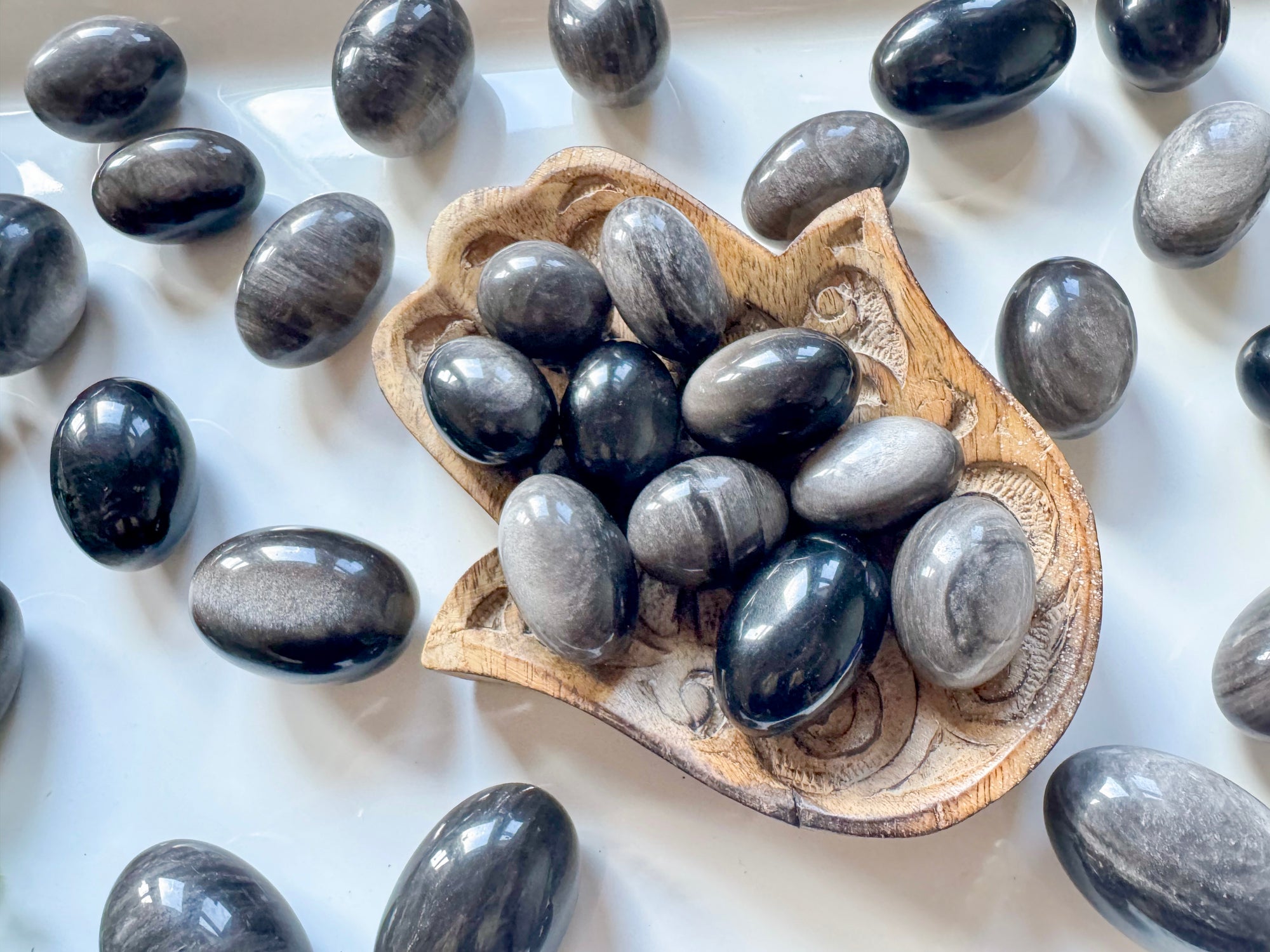 Silver Sheen Obsidian Round Tumbled Stone