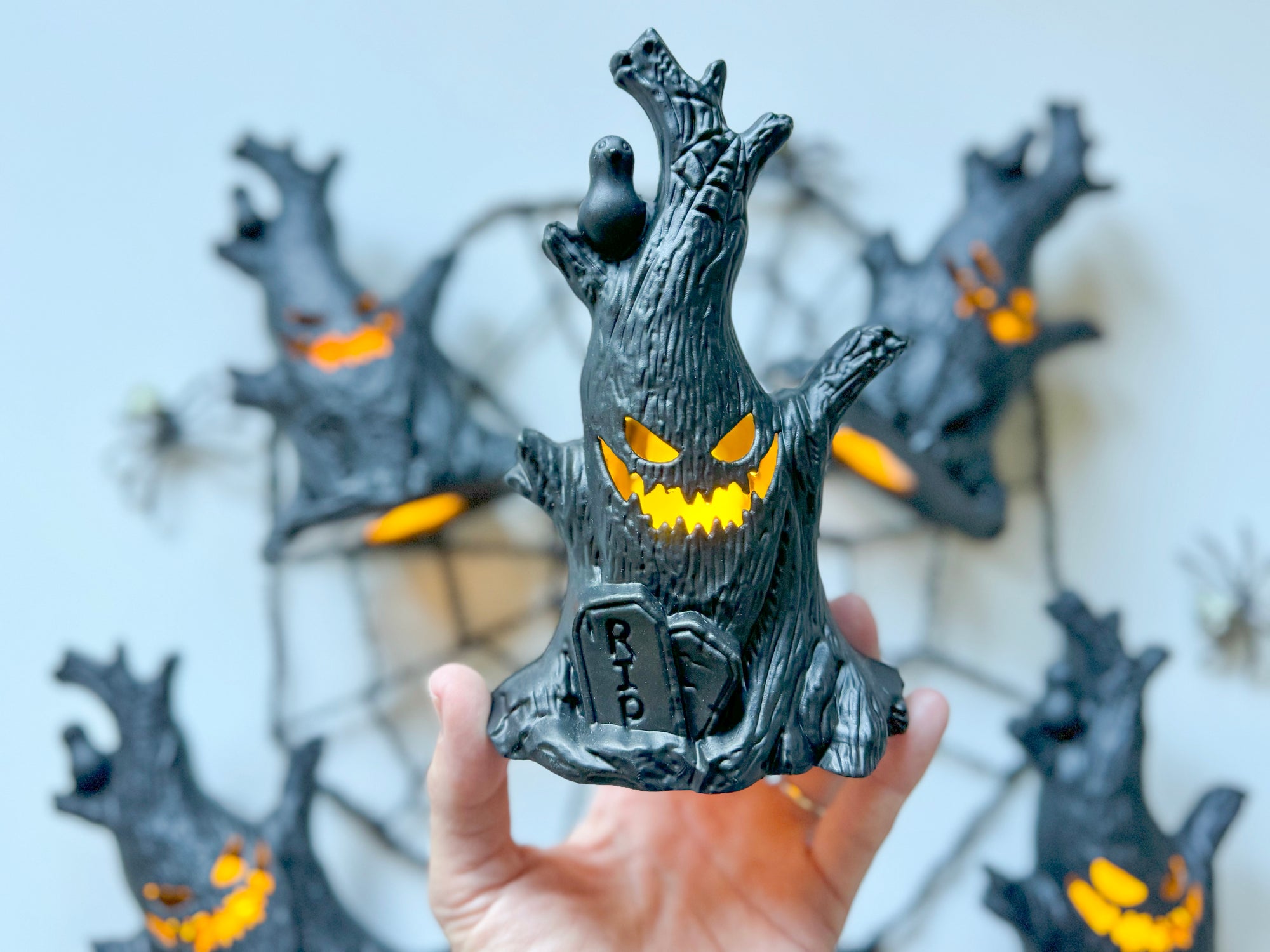 Spooky Halloween Tree Light with Wire Wrapped Crystal