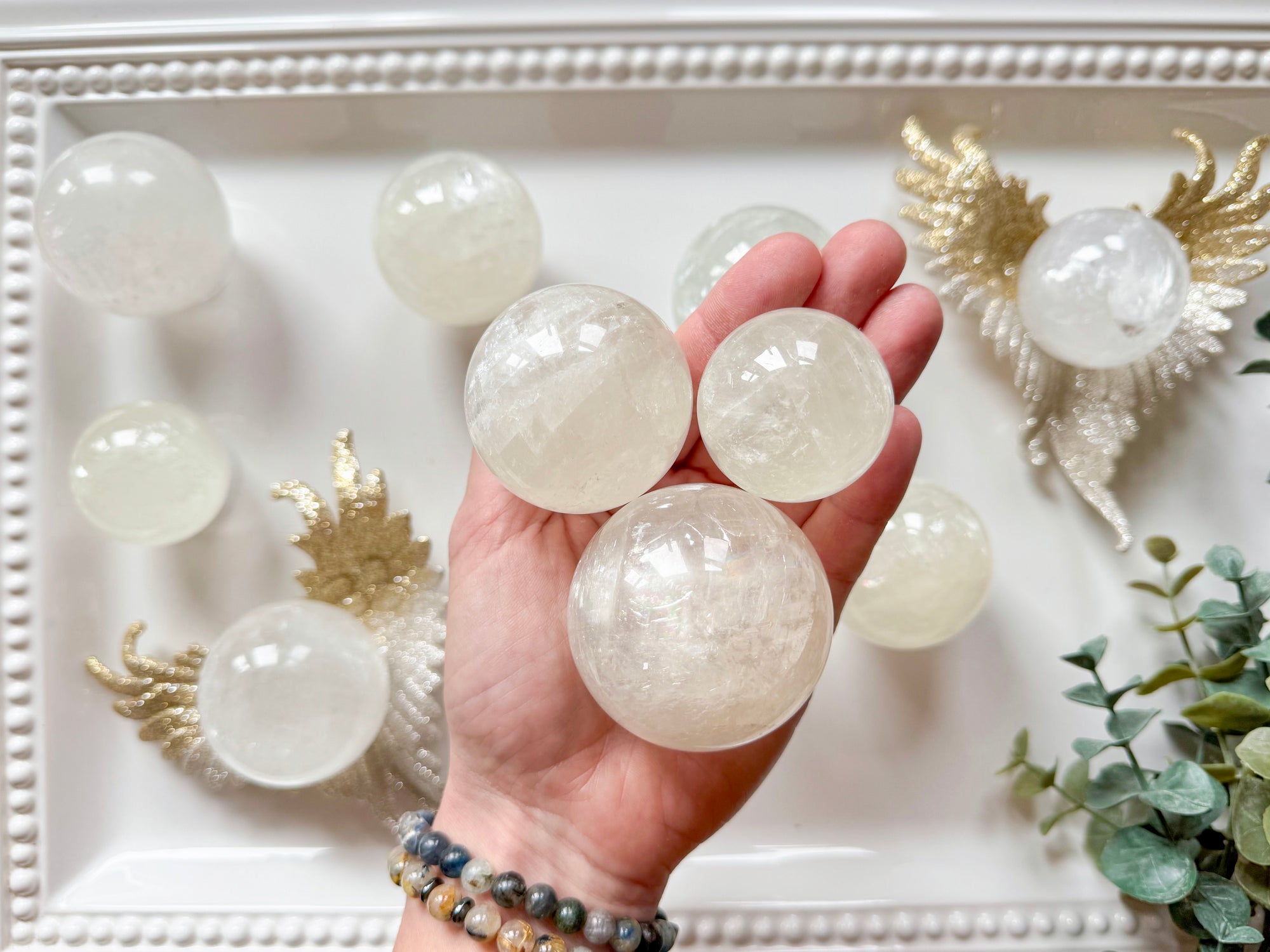 White Optical Calcite Sphere