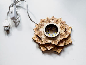 Wooden Crystal & Sphere Holder Light Stand || Lotus Engraved