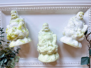 Xiuyan Jade Happy Buddha on Lotus Flower Carving