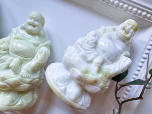 Xiuyan Jade Happy Buddha on Lotus Flower Carving