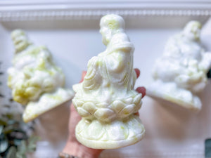 Xiuyan Jade Happy Buddha on Lotus Flower Carving