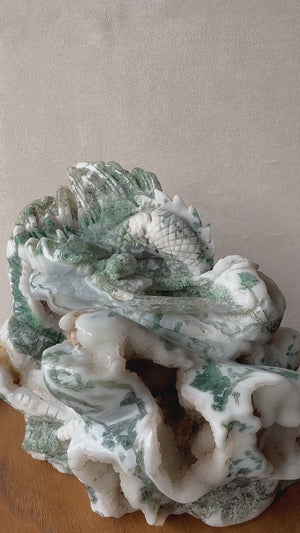 Moss Agate Dragon Free Form Carving