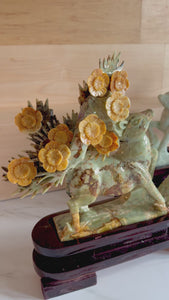 Xiuyan Jade Sika Deer Carving on Wood Base