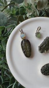 Moldavite & Faceted Moldavite Sterling Silver Necklace