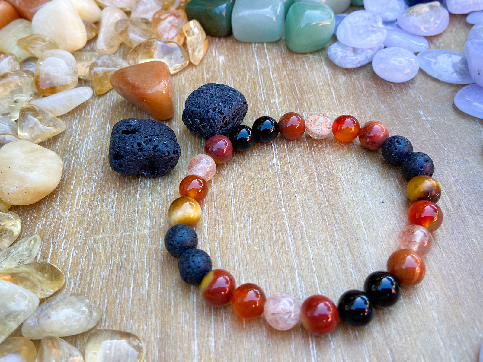 Crystal Beaded Bracelet 8mm || Reiki Infused Sardonyx (Orange/White/Black)