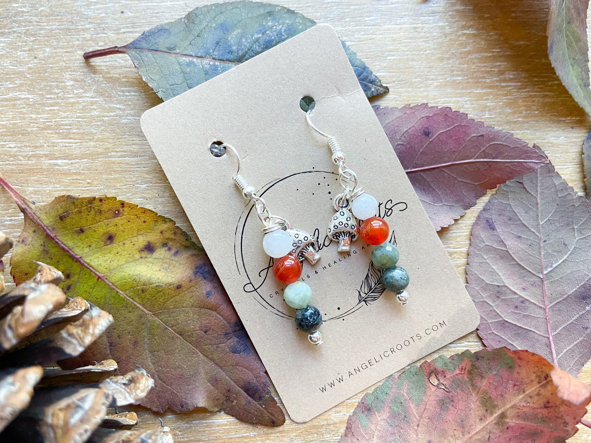 Beaded Charm Earrings || Rainbow Moonstone, Carnelian, Burmese Jade & Seraphinite