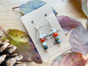 Beaded Charm Earrings || Rainbow Moonstone, Carnelian, Burmese Jade & Seraphinite