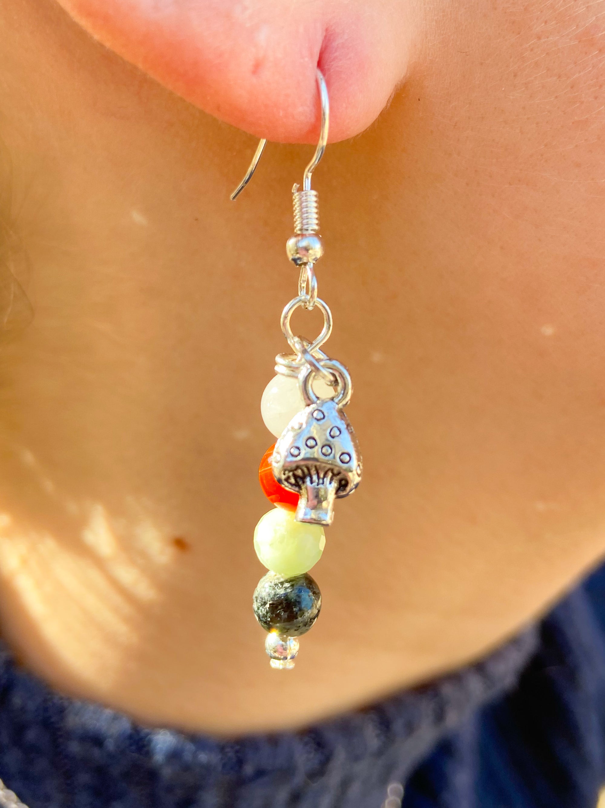 Beaded Charm Earrings || Rainbow Moonstone, Carnelian, Burmese Jade & Seraphinite