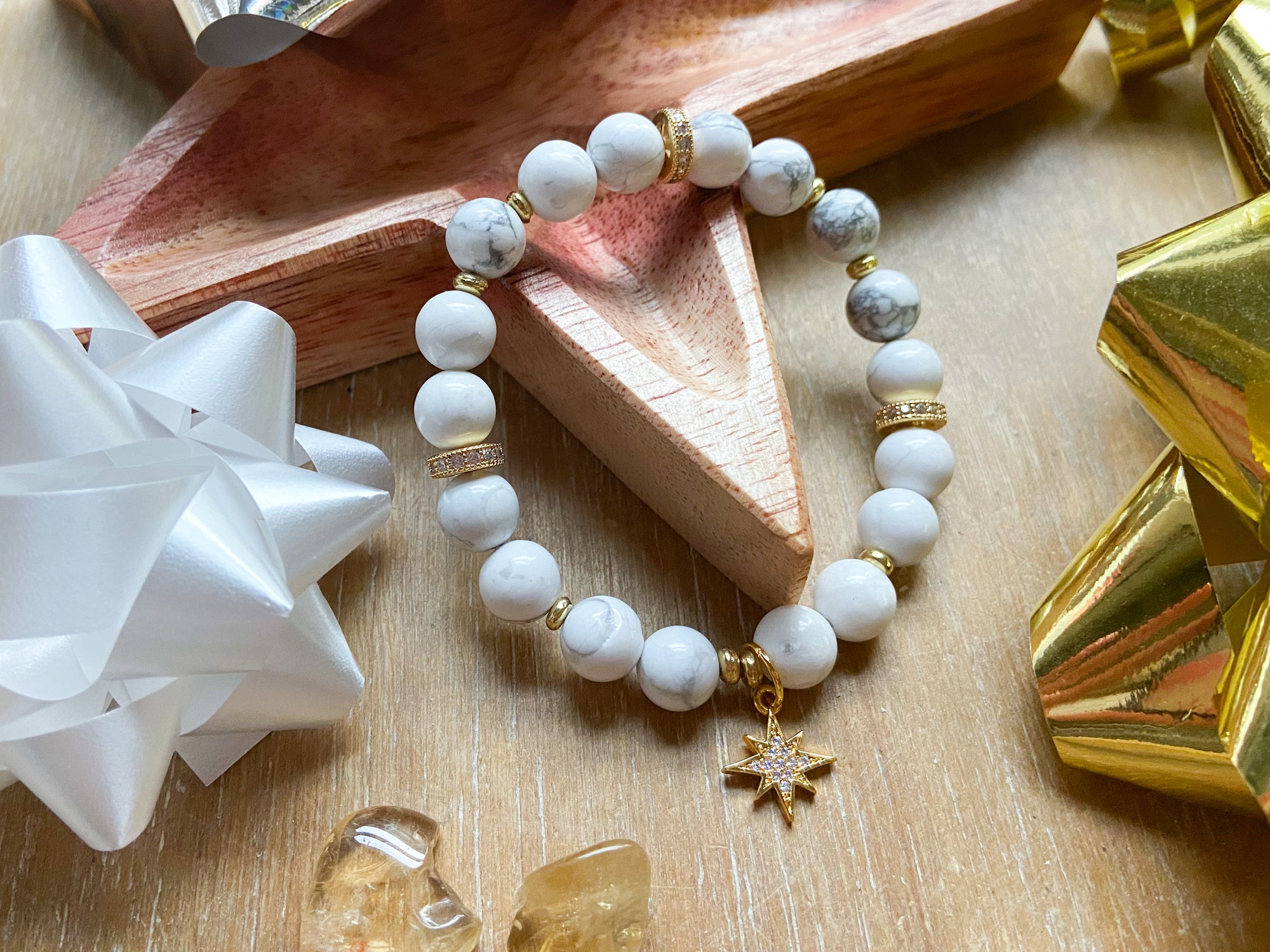 Holiday Collection || Howlite & Gold Star || Reiki Infused