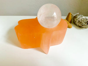 Peach Selenite Hamsa Candle Holder