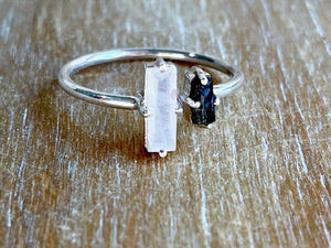 Moonstone & Tourmaline Adjustable Sterling Silver Ring